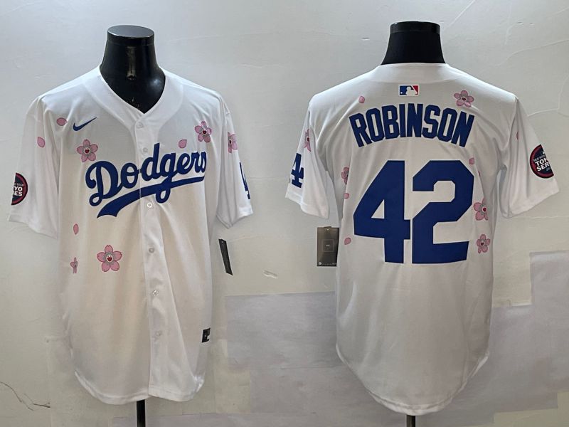 Men Los Angeles Dodgers #42 Robinson White Sakura Edition 2025 Nike MLB Jersey style 1->los angeles dodgers->MLB Jersey